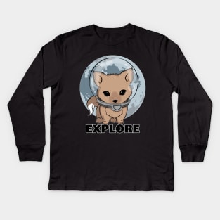 Little Werewolf Astronaut and Moon Kids Long Sleeve T-Shirt